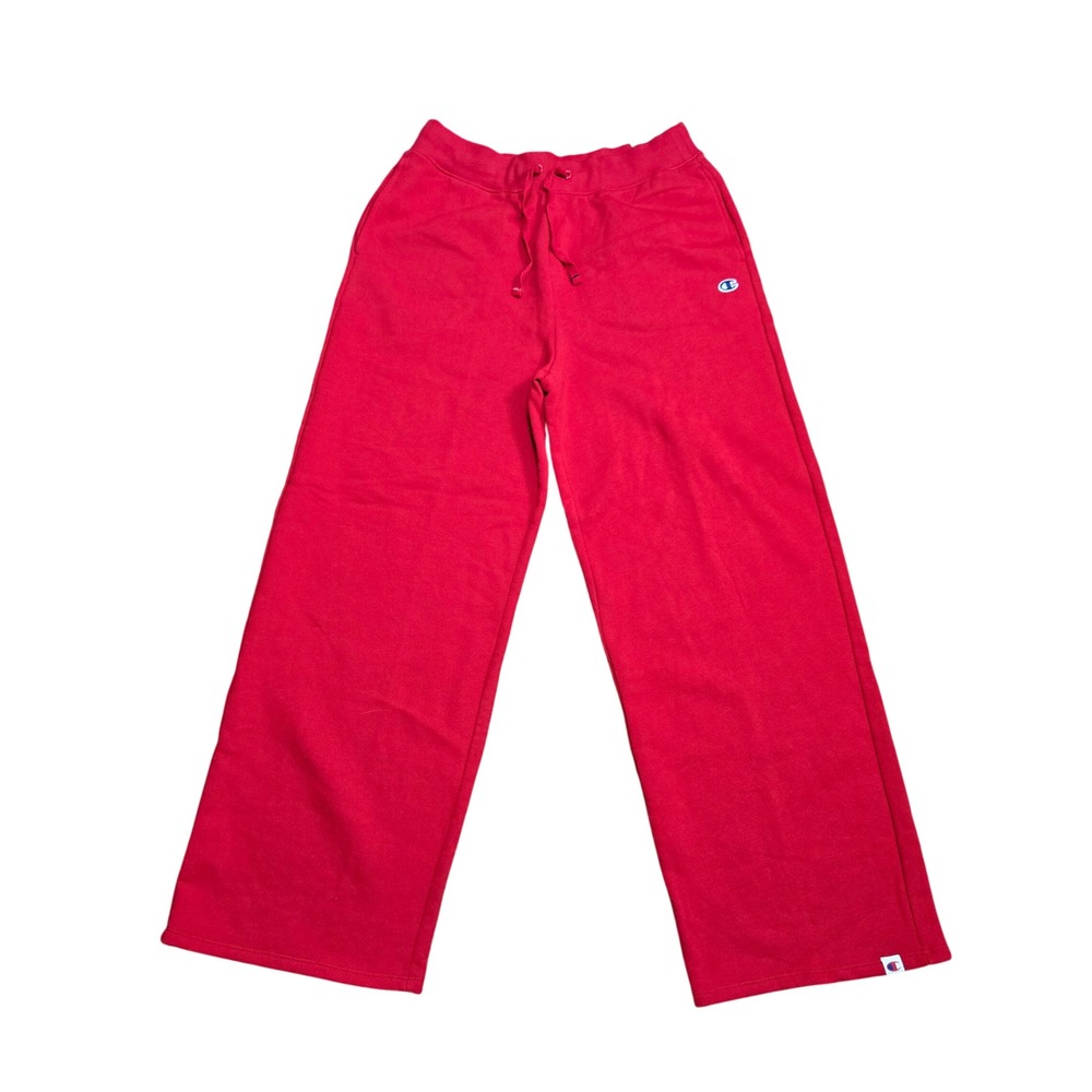 Champion Red Wide Leg Sweatpants Drawstring Fleece Lined Pants NWT